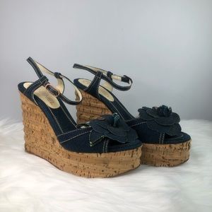 Authentic Chanel denim wedges heels